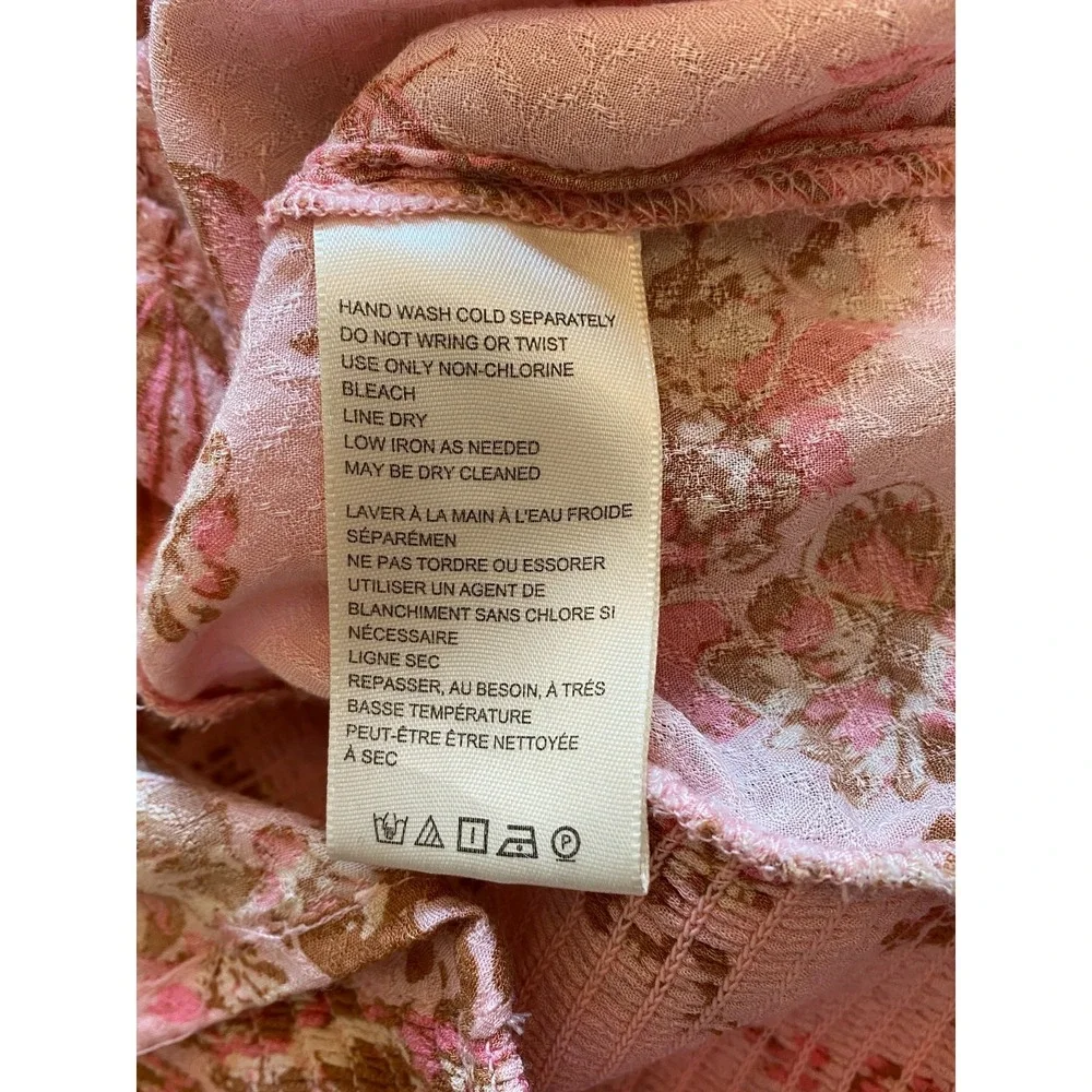Free People Hilary Floral Top Pink Sz M Smocked Feminine Babydoll Coquette